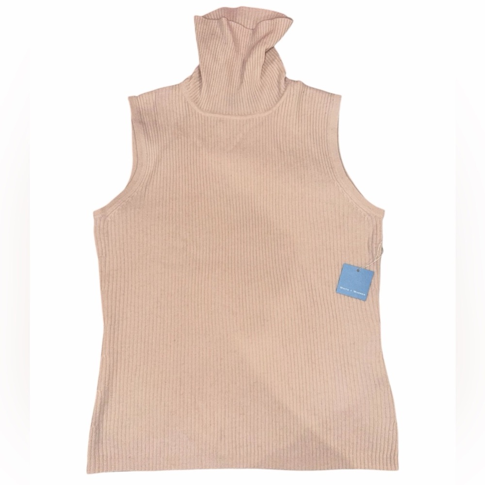 White+Warren 100% Cashmere Sleeveless Turtleneck Sweater Blush Pink XL NWT